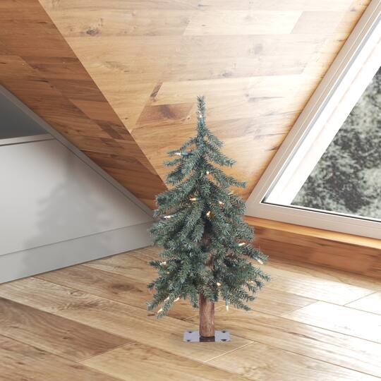 2ft. Pre-Lit Natural Bark Alpine Artificial Christmas Tree, Clear Lights